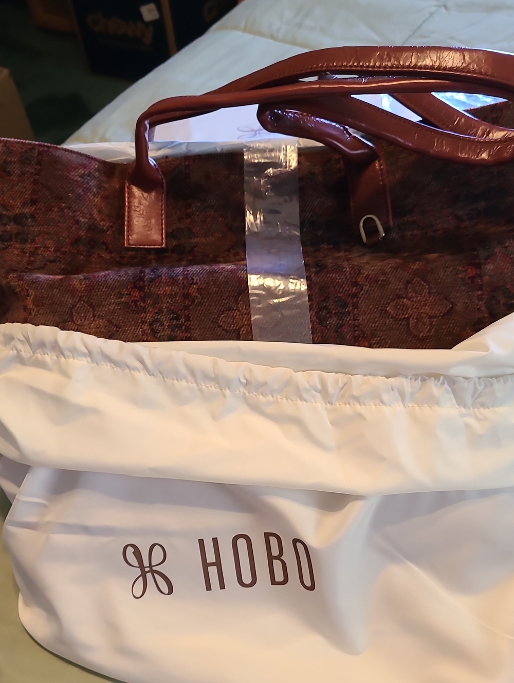 HOBO Brown & Burgundy Patterned Tote with Leather Handles
